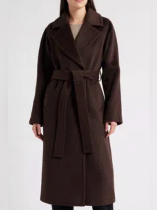Bernardo Jackets & Blazers - Bernardo XL Brown Wool Blend Double Breasted Belted Maxi Coat NWOT